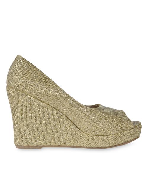 textured golden peep toe wedges - 1145026 - Very Small Image - 1