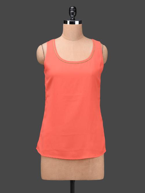 Orange Sleeveless Georgette Top - 1145233 - Very Small Image - 1
