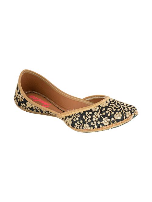 black sequined floral embroidered leather mojris - 11455151 - Very Small Image - 1