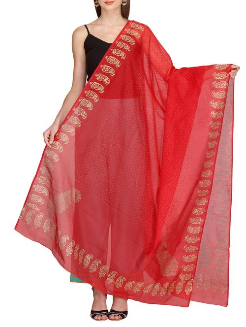 red pure silk block print dupatta - 11456538 - Very Small Image - 1