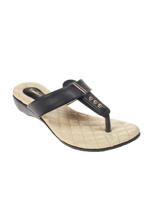 black color, leatherette t- strap sandal - 11458869 - Very Small Image - 1