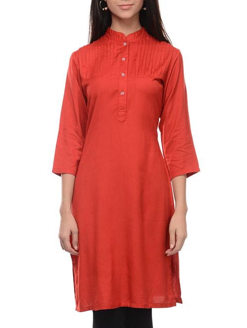 red cotton straight kurta - 11460170 - Very Small Image - 1