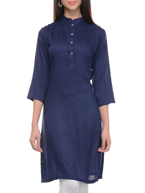 blue cotton straight kurta - 11460192 - Very Small Image - 1