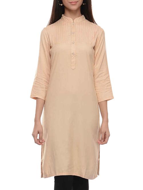 peach rayon straight kurta - 11460199 - Very Small Image - 1
