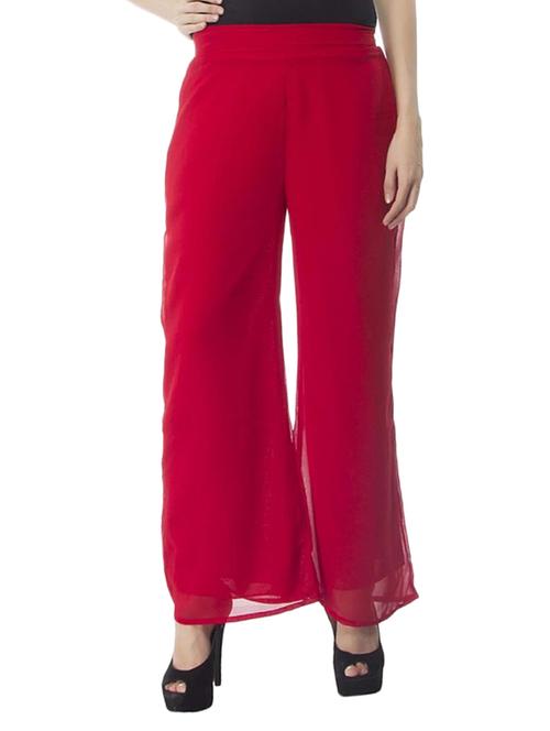 solid red georgette palazzo - 11461336 - Very Small Image - 1