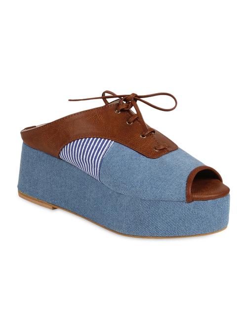 peep toe lace up denim platform sandal - 1146197 - Very Small Image - 1