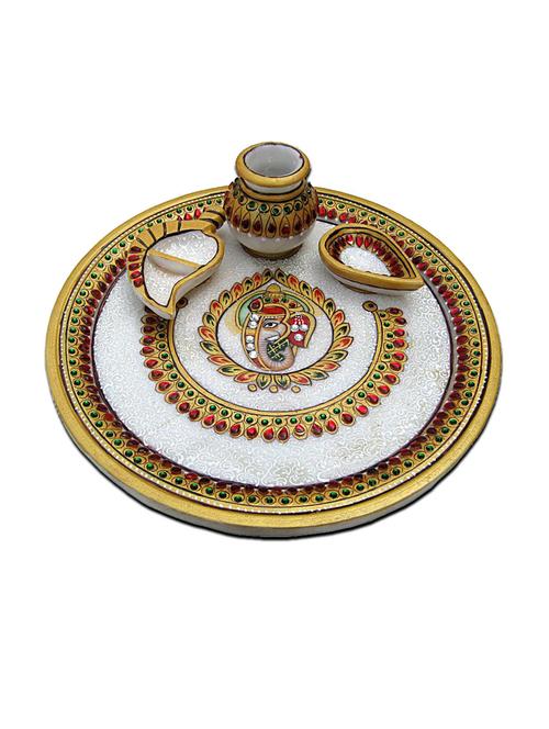 white marble pooja thali - 11462310 - Very Small Image - 1