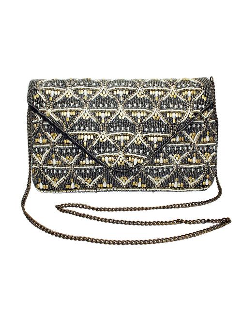 black color, leatherette envelope clutch with embellishment - 11463786 - Very Small Image - 1
