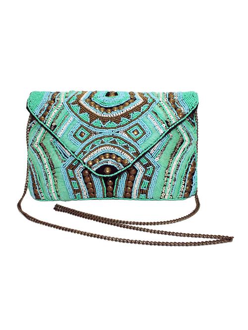 green color, canvas envelope clutch with bead work - 11463788 - Very Small Image - 1
