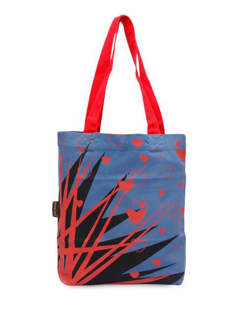 Heart Printed Blue Canvas shopping Bag - 1146413 - Very Small Image - 1
