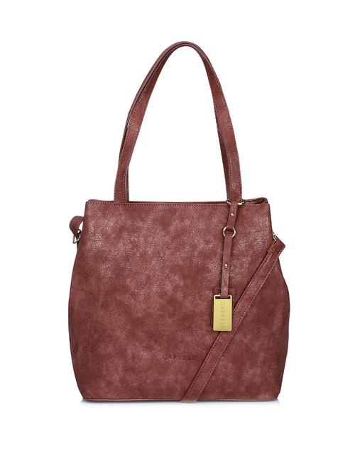 maroon leatherette handbag with suede finish - 11466913 - Very Small Image - 1