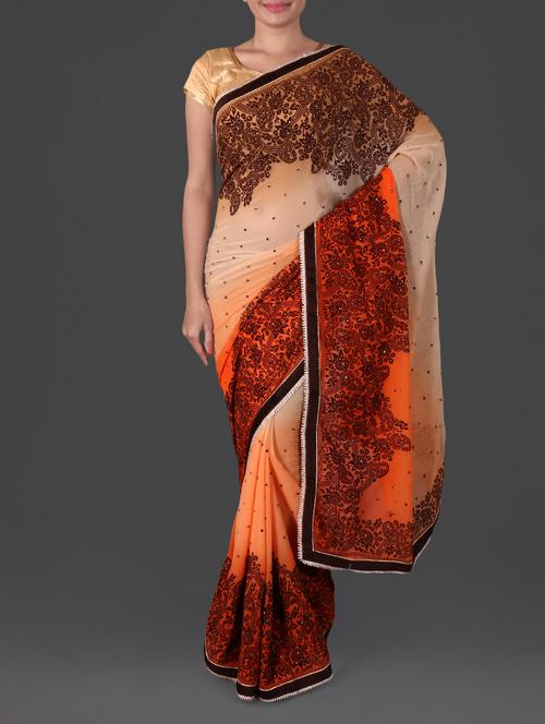 orange embroidered georgette saree - 1146781 - Very Small Image - 1