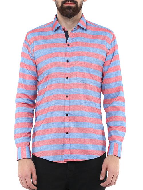 blue cotton striped casual shirt - 11468331 - Very Small Image - 1