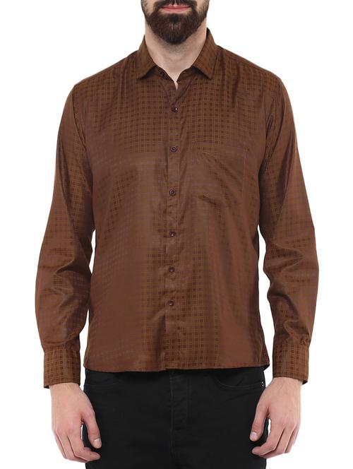 brown color, cotton casual shirt - 11468339 - Very Small Image - 1