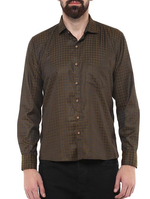 brown color, cotton casual shirt - 11468344 - Very Small Image - 1
