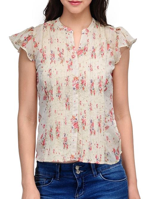floral printed pleated cap sleeve top - 1147038 - Very Small Image - 1