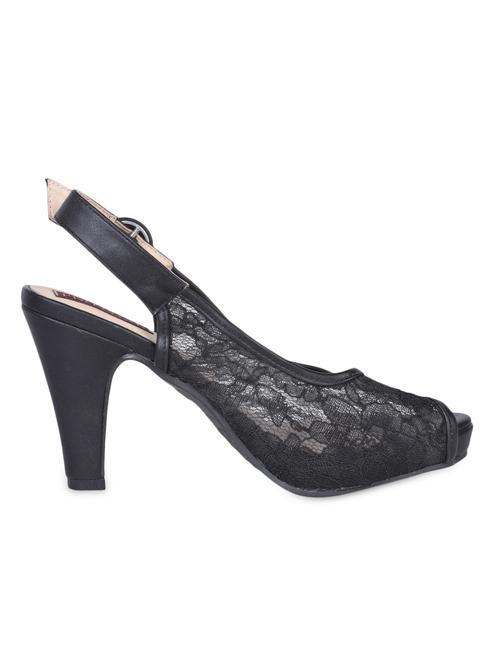 Solid Black Lacy Heel Sandals - 1147820 - Very Small Image - 1
