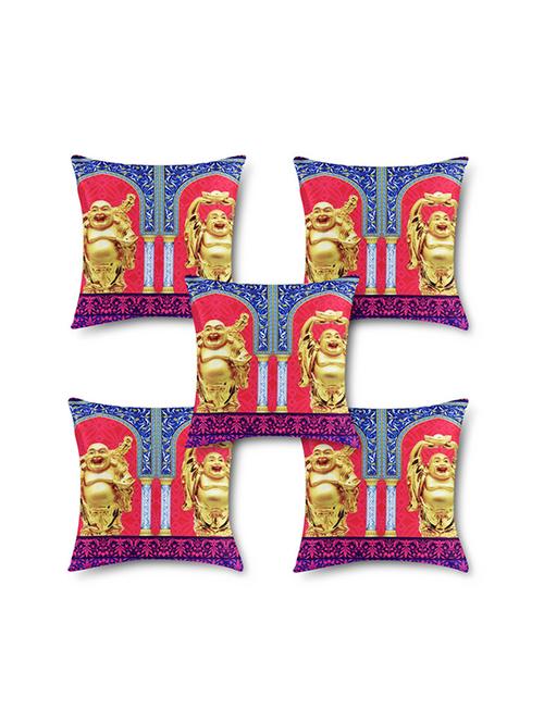 pair of laughing buddha printed multi color cushion cover 16"x16" 5 pcs set - 11481640 - Very Small Image - 1