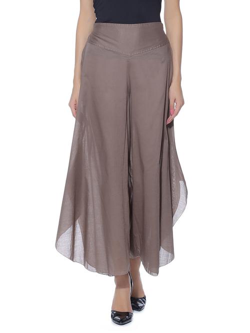 solid taupe cotton palazzos - 11483814 - Very Small Image - 1