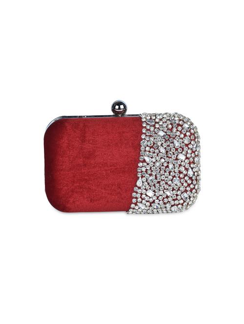 crystals embellished red velvet box clutch - 1148663 - Very Small Image - 1