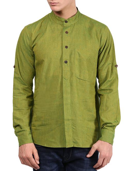 green cotton casual shirt - 11487943 - Very Small Image - 1