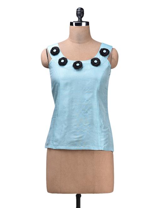blue sleeveless dupion silk top - 1148851 - Very Small Image - 1