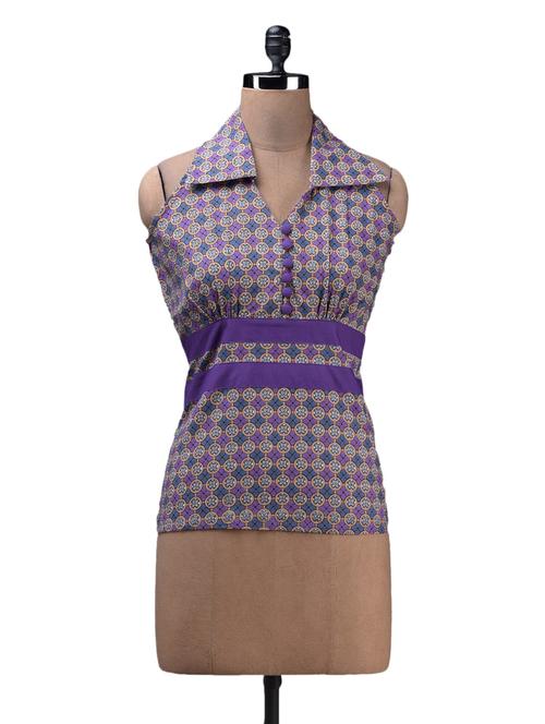 purple sleeveless collared cotton top - 1148866 - Very Small Image - 1