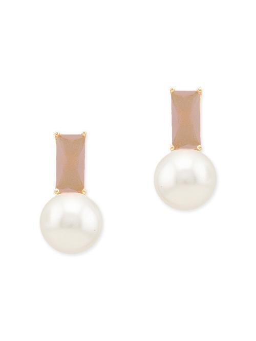 golden and white brass drop earring - 11494147 - Very Small Image - 1