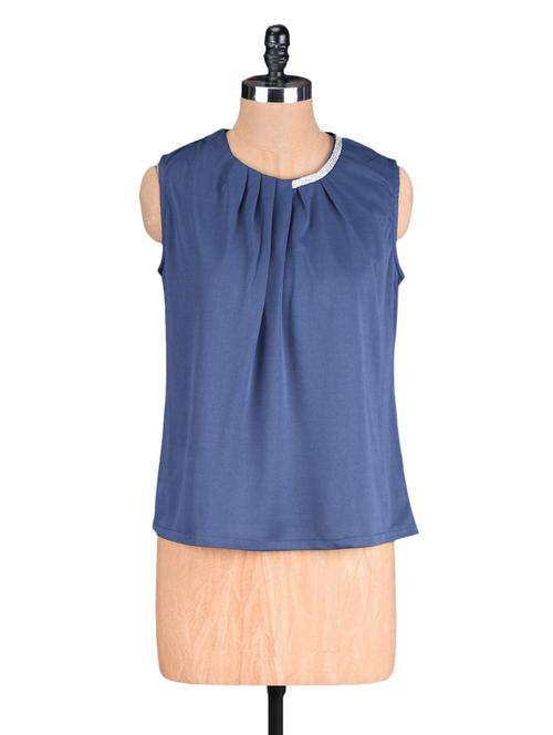 blue plain pleated top - 1149455 - Very Small Image - 1
