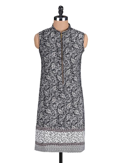 monochrome printed cotton front zipper kurta - 1149469 - Very Small Image - 1