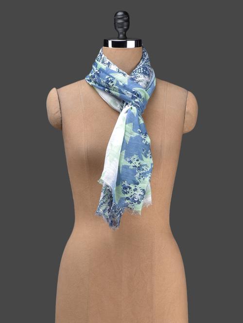 blue printed cotton blend stole - 1149672 - Very Small Image - 1