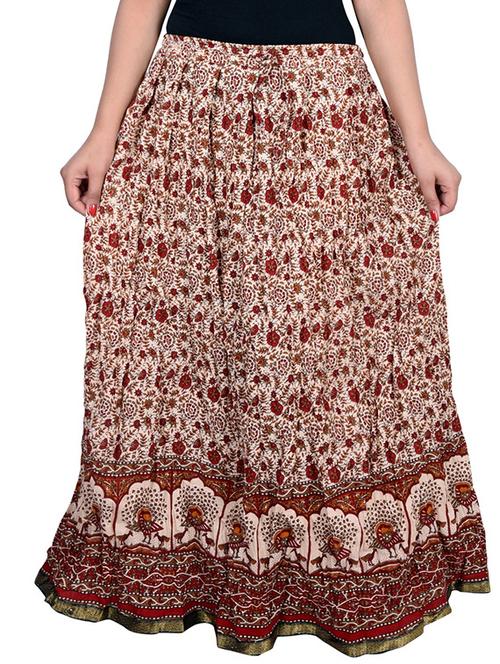 beige printed cotton flared skirt - 11496753 - Very Small Image - 1