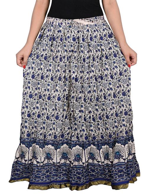 beige and blue printed cotton flared skirt - 11496755 - Very Small Image - 1