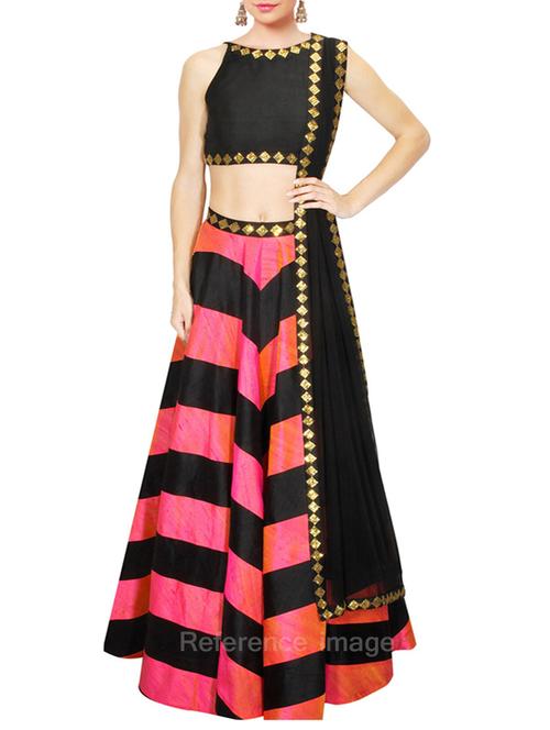 pink faux silk lehenga - 11496769 - Very Small Image - 1