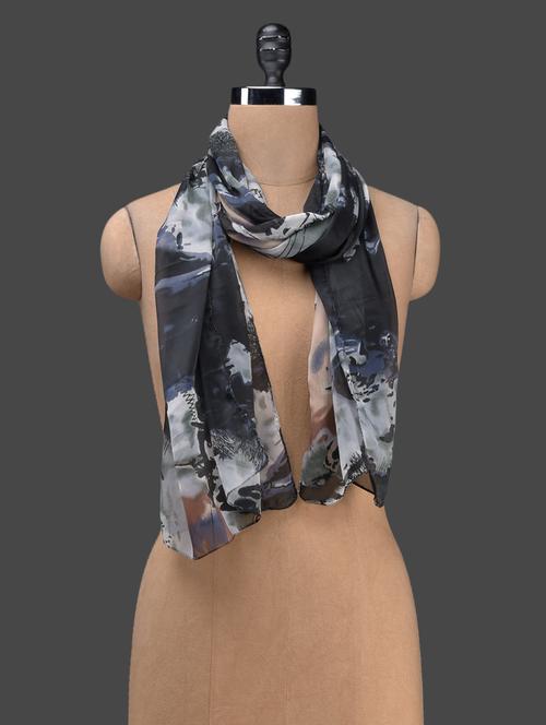 black printed poly silk stole - 1149683 - Very Small Image - 1