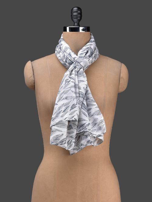 white printed poly cotton stole - 1149729 - Very Small Image - 1