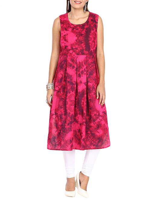 pink cottn printed straight kurta - 11498077 - Very Small Image - 1