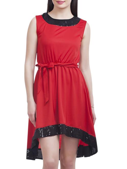 sequined border red high low party dress - 1150065 - Very Small Image - 1
