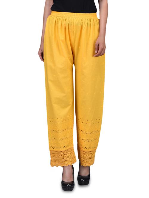 yellow trimmed lace cotton palazzo pants - 1150179 - Very Small Image - 1