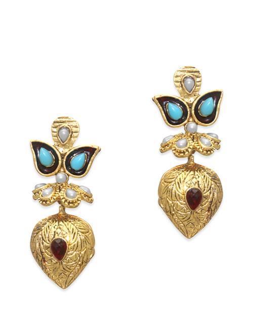 blue and gold toned embellished zinc earrings - 11509050 - Very Small Image - 1