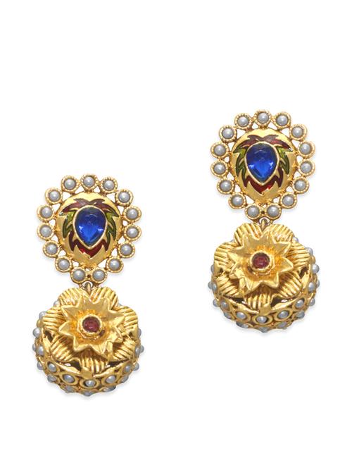 blue and gold toned embellished zinc earrings - 11509053 - Very Small Image - 1