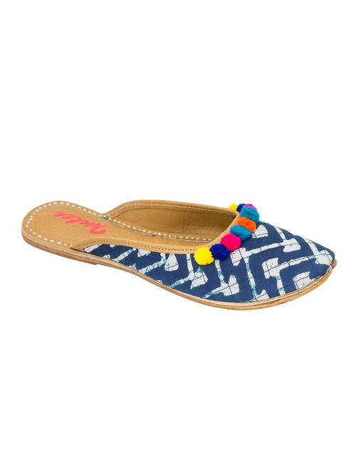 indigo pom pom embellished leather mojris - 11512142 - Very Small Image - 1