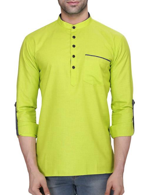 solid parrot green cotton kurta - 11513266 - Very Small Image - 1