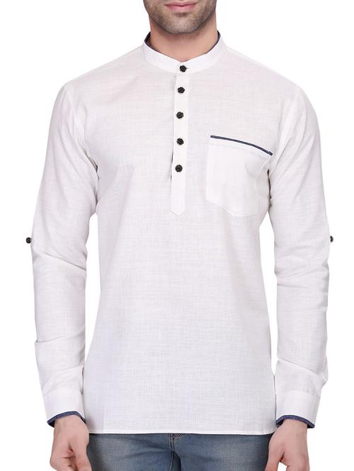 solid white cotton kurta - 11513286 - Very Small Image - 1