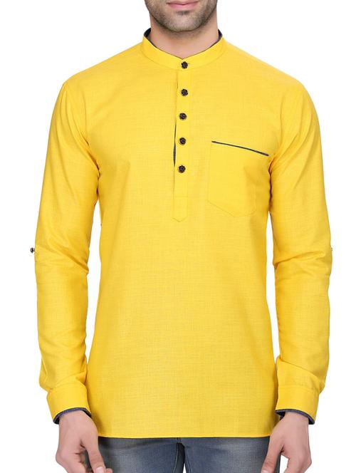 solid yellow cotton kurta - 11513291 - Very Small Image - 1