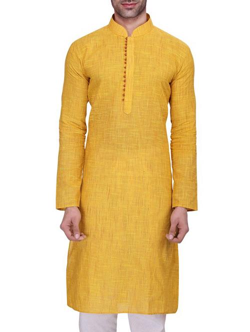 solid yellow cotton kurta - 11513661 - Very Small Image - 1
