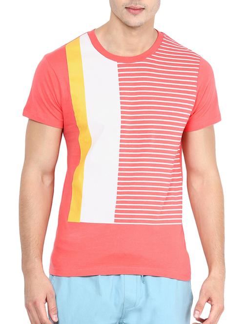 coral cotton striped t-shirt - 11517421 - Very Small Image - 1