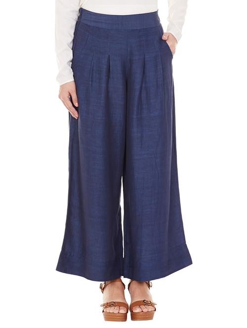 solid blue cotton palazzo - 11521472 - Very Small Image - 1