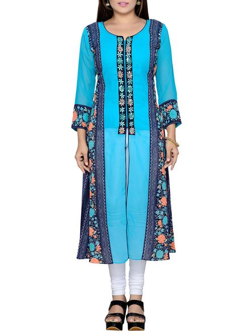blue georgette printed kurta - 11526093 - Very Small Image - 1