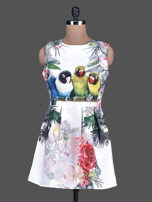 abstract printed white pleated a-line short dress - 1152613 - Very Small Image - 1